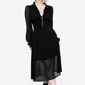 knee length dresses for ladies Long Sleeve Dress w/ Double Layer S / Gray main image 0